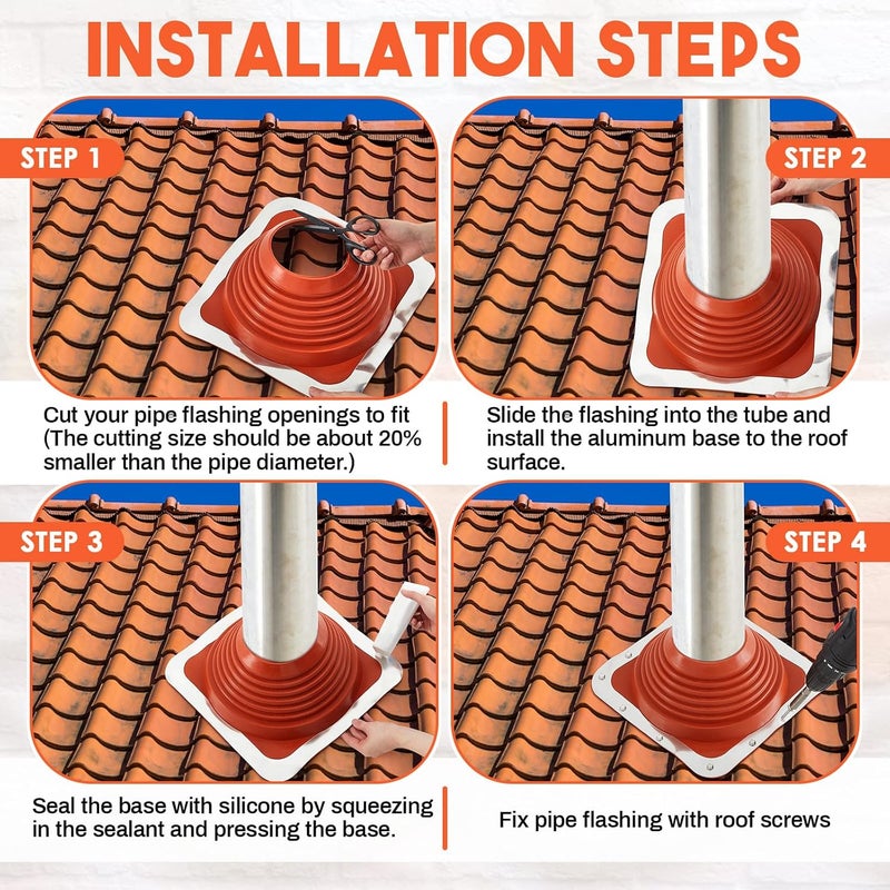 Yaocom 2 Pcs #6 Od 4-3/4'' - 10'' Silicone High Temp Metal Roof Pipe Flashing Boot Kit Chimney Roof Jacks Vent Boot for Houses Fits Pipe - Image 5